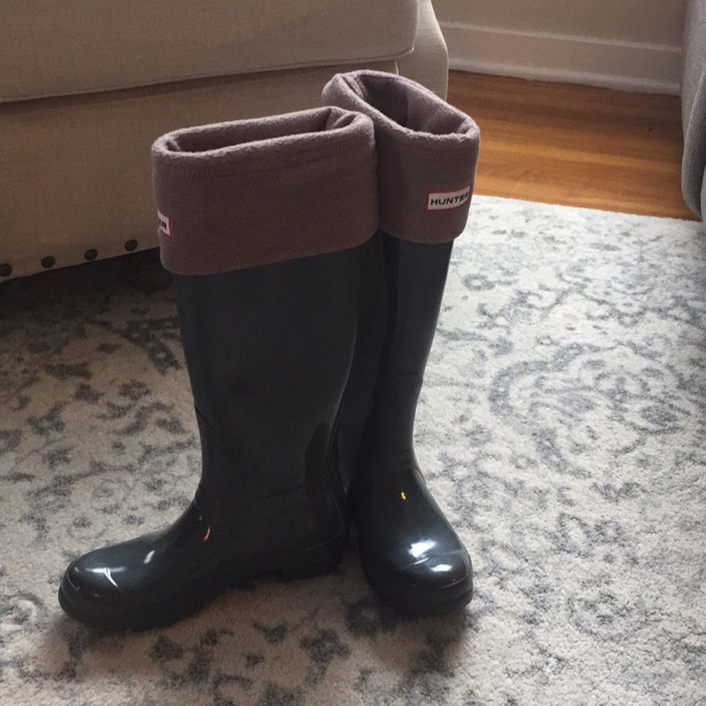 Hunter Rain Boots with matching socks.